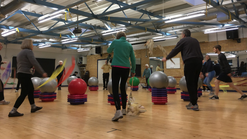Research participants completing 'Drums Alive' physical activity session